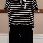 Anthropologie NWT! Elevenses Black & White Stripe Tie Waist Short Sleeve Romper Photo 2