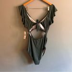 NWT Charmo Ruffle Ribbed Pregnancy Push Up One Piece Swimsuit | Size: XL Green Photo 3