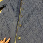Lands' End Quilted Pimaloft long line dual zip button front coat jacket navy blue Photo 5