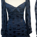 For Love & Lemons  Lula Mini Dress Navy Polka Dot Ruched Chiffon Silk Party XS Photo 0