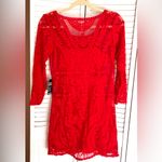 EXPRESS  size XS Cherry Red Long Sleeve Crochet Lace Mini Dress NWT Photo 5