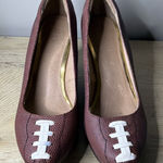 Charis & Doxa Football Wedge Heels 8.5 Brown Textured Game Day Tailgate Sporty Photo 0