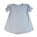 First Love  By Lovelyn Blouse Womens Medium Gray Short Sleeve V-Neck Top Photo 0