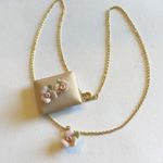 Tiny Vintage Trinket Box Ceramic Pink Floral Necklace & Earring Set Photo 2