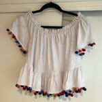 Off the Shoulder White Pom Pom Shirt Photo 1