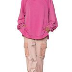 POL  Annely Pullover Cut Out Sweatshirt Puff Sleeve Oversized Pink Small NEW Photo 1