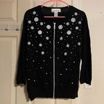 Cathy Daniels Womens  Sport Black Embroidered Floral Zip Up Cardigan Size X-Large Photo 0