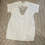 ILLord rhinestone ribbed v neck silver white cap sleeve dress plus size 3x NWT Photo 0