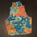 KTOO Floral Crop Top Shirt Turtleneck Size S Sleeveless Girly Cropped Cute Photo 1