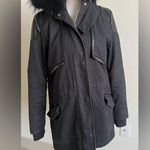 Maje  Black Fur-Trimmed navy Parka Photo 8