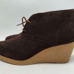 Talbots  Suede Leather Wedge Lace Up Ankle Booties Brown Size 8M Photo 1