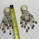 Handmade Beaded Statement Silver Tone Stone /Bead Clip On Earrings Dangle Fringe Photo 11