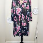Torrid NTM: High Low Black with Floral Sheer Button Down Tunic or Dress Sz 1 Photo 3