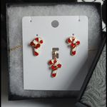 14k Gold Filled Candy Cane Necklace Earrings Set Red Photo 0