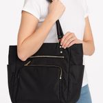 Olivia + Joy Black Nylon Tote Bag with Gold Zippers and Leather Handles Photo 0
