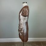 Aidan Mattox  Gold Sequined Cocktail Dress Size 6 Short Sleeve Mini Sheath Photo 5