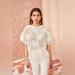 Ulla Johnson Grace Top Pearl White Eyelet Floral Applique Puff Sleeve Size 6 Photo 11