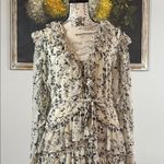Bardot  Size 6 Alessia Cream Black Floral Long Sleeve Tiered Ruffle Mini Dress Photo 1