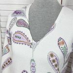 Loft  Paisley Raglan V Neck Pullover Sweater White Purple Petite Small Photo 4