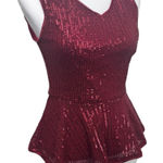 Grace Karin Red Sequin Peplum Sleeveless Blouse Top Size Small Holiday Party Photo 0