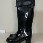 Kate Spade Black Rubber Tall Heeled Winter Rain Boots with Bow Size 7 Photo 3