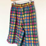 Vintage TanJay Rainbow Checkered Gingham High Rise Pleated Shorts Colorful Plaid Blue Size XS Photo 5
