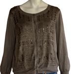 Chico's  Women's Cardigan Sweater Size 1 Taupe Camel color Embellished Beaded Photo 2