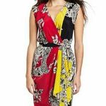 Yoana Baraschi  BALINESE PAISLEY PINK BLACK GOLD SLEEVELESS PRINT FAUX WRAP DRESS Photo 0