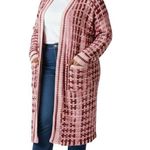 Blue Waters XL Long Cardigan Pink Red Plaid Hooded Knit Sweater Chunky Fall D Size 1X Photo 0
