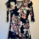 Annabelle Womens Floral 3/4 Sleeve Dress with Ruffled Shoulders & Pockets Size S Blue Photo 3