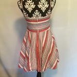 Blue Rain Linen cotton striped spaghetti strap A-line crochet waist peekaboo detail dress Photo 4