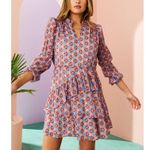 Marie Oliver Alana Floral Kaleidoscope Silk Long Sleeve Ruffled Mini Dress XXS Photo 0