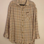 Free People  Break My Stride Pink Gold Plaid Oversized Button Down Shirt Large Photo 0