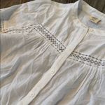 Matilda Jane  Good Hart Button-Up white lace trimmed Blouse preacher collar XS Photo 2