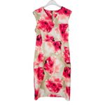Calvin Klein Cream & Pink Floral V-Neck A-Line Sheath Dress Formal 2 Petite Photo 1
