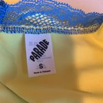 Parade Women’s Small Yellow with Blue Lace Trim Satin Lingerie Chemise Nighty Photo 7