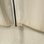 Elie Tahari 100% Silk V-Neck Zip Front Blouse Med Beige Watercolor Keyhole Back Photo 3