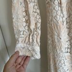 Handmade VTG  Ivory Lace Foral Long Sleeve Mini Dress Fit S/M Photo 3