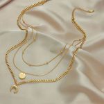 Anthropologie NEW Boho Stainless Steel Golden 3 Layer Shine Crescent Moon Pendant Necklace Photo 4