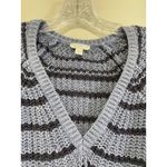 J Jill Sz XL Chucky Striped V Neck Sweater Blue 100% Cotton Cable Knit Cabincore Photo 5