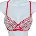 Rhinestone Burlesque Dance Rave Bustier Bra. Y2K. Hand Sewn. Red. Size Large Red Photo 0