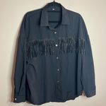 Black And Gold Rhinestone Fringe Women's Button Up Shirt Size L Photo 0
