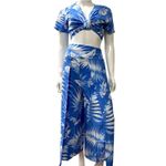Favant Hawaii Pant Set Wrap Top Wide Leg Pants Blue Tropical Women’s Size Large Photo 2