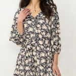 LC Lauren Conrad Womens Size L Black Floral Ruffle Chiffon Collared Shirt Dress Photo 0