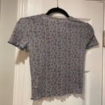 American Eagle  Blue Waffle Floral Thermal Crop Top Lettuce Hem Stretch Size XXS Photo 3