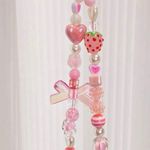 NEW Strawberry Heart Pearl Beaded Phone Lanyard Pink Photo 2