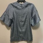 Stella McCartney Silver Metallic Ruffled Flutter Sleeve Blouse Photo 1