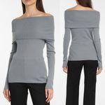 Max Mara  Leisure Lorena Off the Shoulder Ribbed Wool‎ Sweater SZ XS Grey Gray NEW Photo 1