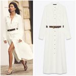 ZARA  Belted Crepe Midi Shirtdress Dress White Size L 2252/542 Photo 1