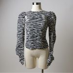 Birgitte Herskind Black White Zebra Stripe Puff Sleeve Blouse Top Size 32 or XS Black Photo 1